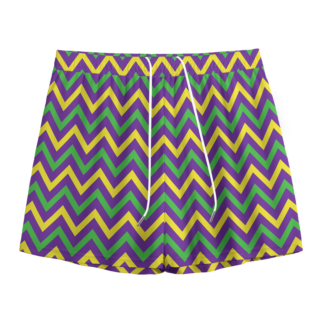 Mardi Gras Chevron Pattern Print Mesh Shorts
