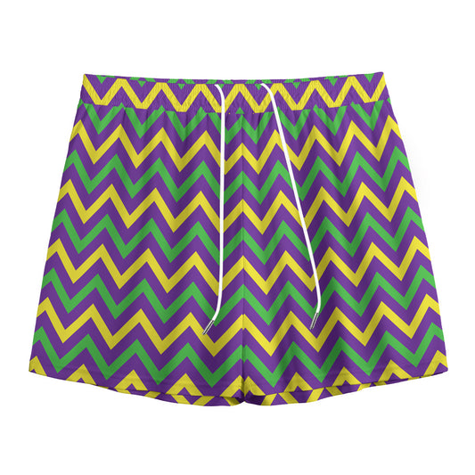 Mardi Gras Chevron Pattern Print Mesh Shorts