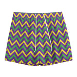 Mardi Gras Chevron Pattern Print Mesh Shorts