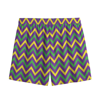 Mardi Gras Chevron Pattern Print Mesh Shorts