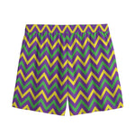 Mardi Gras Chevron Pattern Print Mesh Shorts