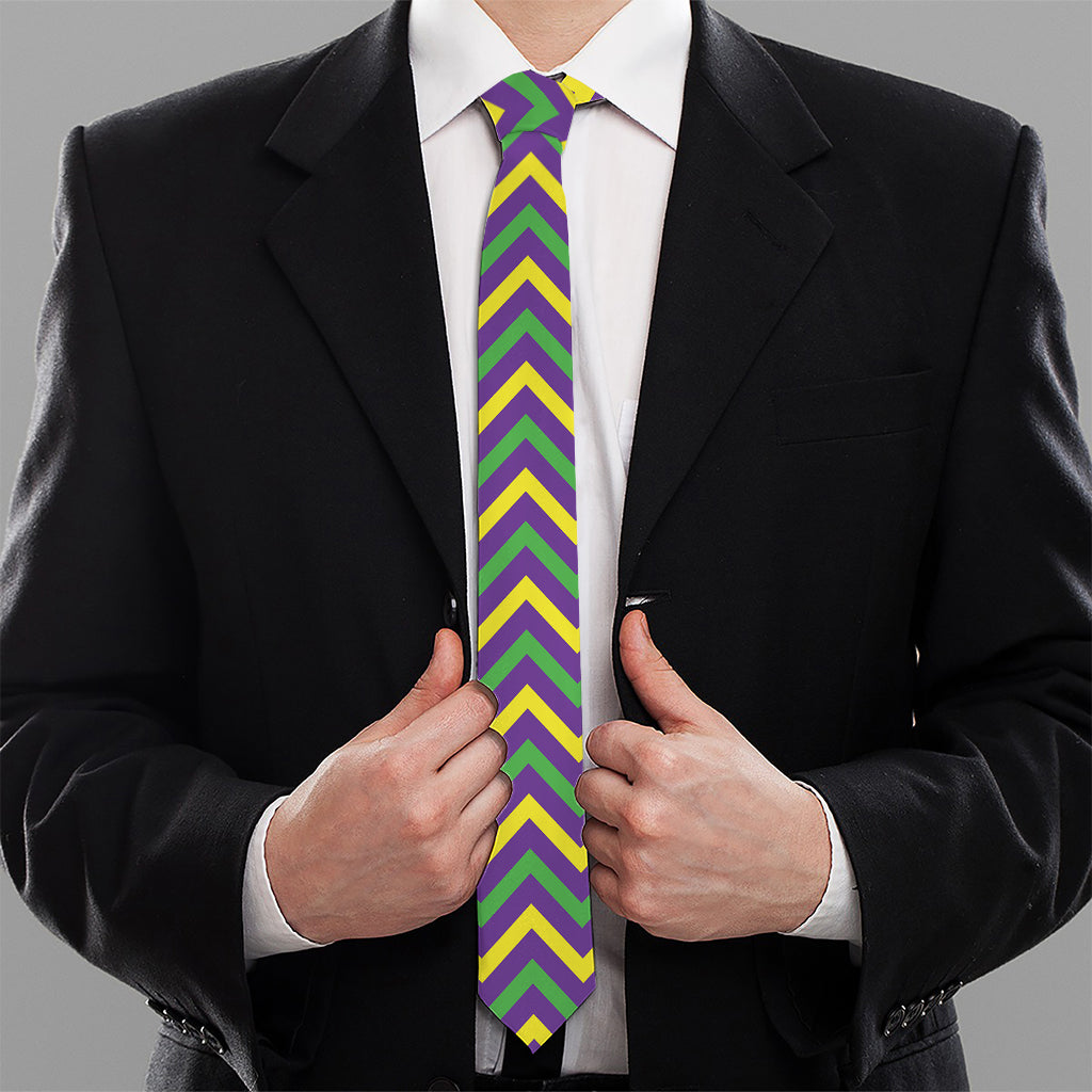 Mardi Gras Chevron Pattern Print Necktie