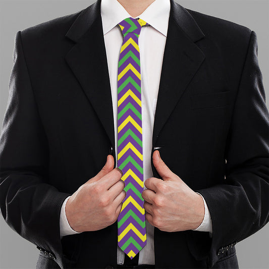 Mardi Gras Chevron Pattern Print Necktie
