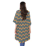Mardi Gras Chevron Pattern Print Open Front Beach Cover Up