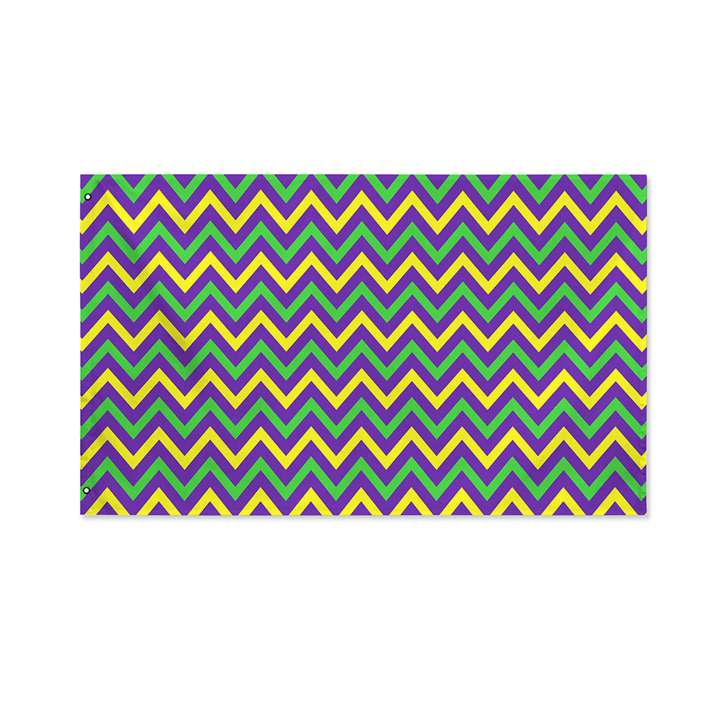 Mardi Gras Chevron Pattern Print Polyester Flag