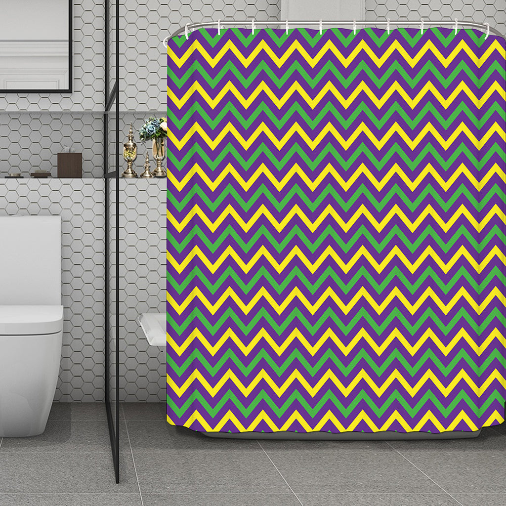 Mardi Gras Chevron Pattern Print Polyester Shower Curtain