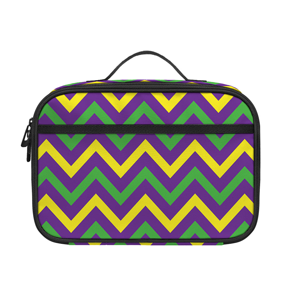 Mardi Gras Chevron Pattern Print Portable Lunch Bag