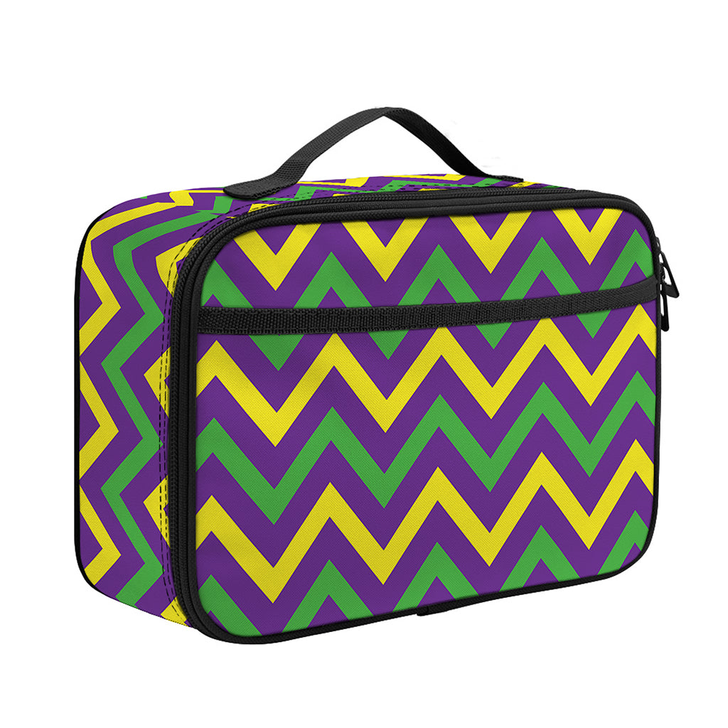 Mardi Gras Chevron Pattern Print Portable Lunch Bag