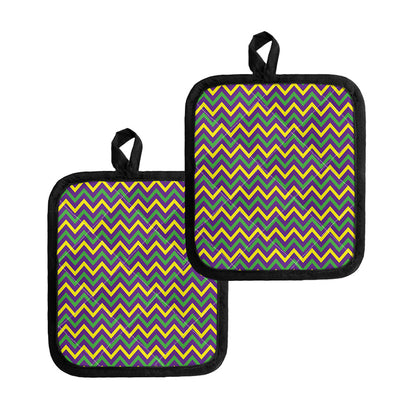 Mardi Gras Chevron Pattern Print Pot Holders