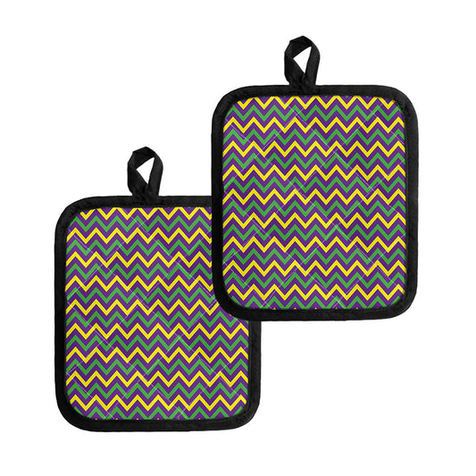Mardi Gras Chevron Pattern Print Pot Holders