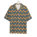 Mardi Gras Chevron Pattern Print Rayon Hawaiian Shirt