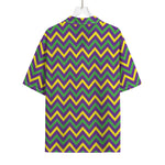 Mardi Gras Chevron Pattern Print Rayon Hawaiian Shirt