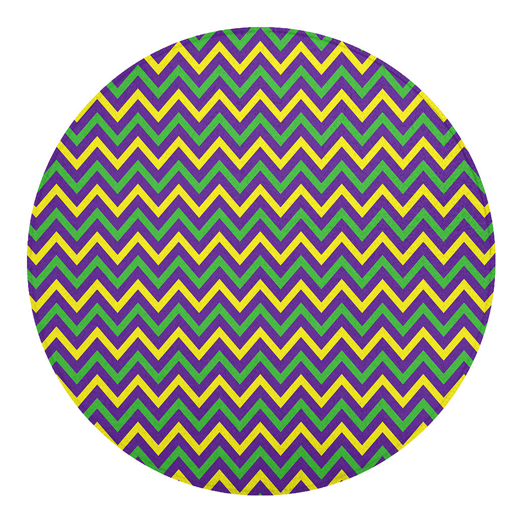 Mardi Gras Chevron Pattern Print Round Blanket