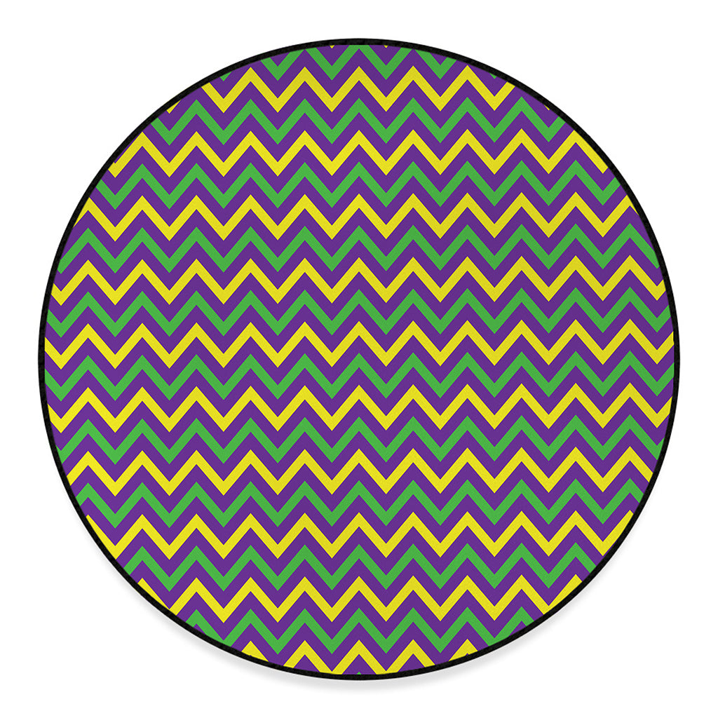 Mardi Gras Chevron Pattern Print Round Floor Mat