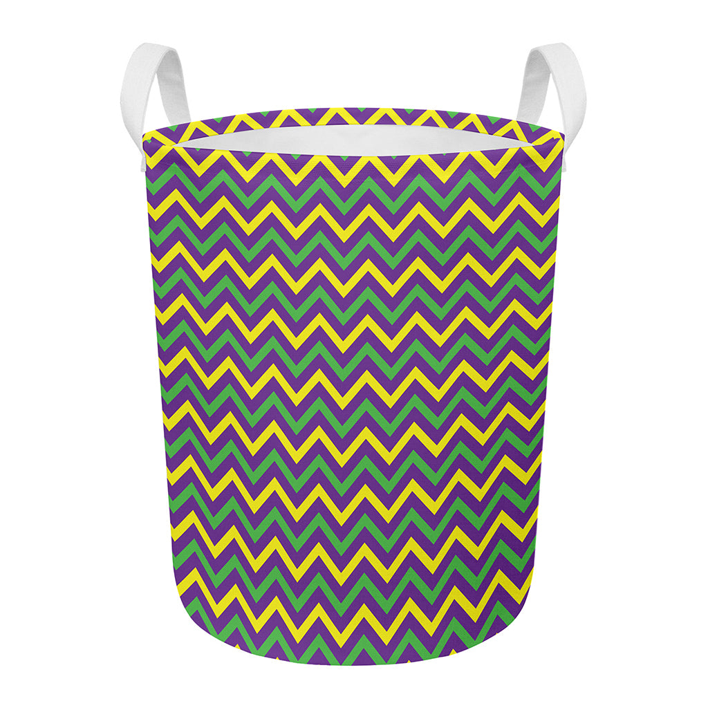 Mardi Gras Chevron Pattern Print Round Laundry Basket