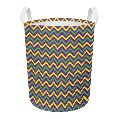 Mardi Gras Chevron Pattern Print Round Laundry Basket