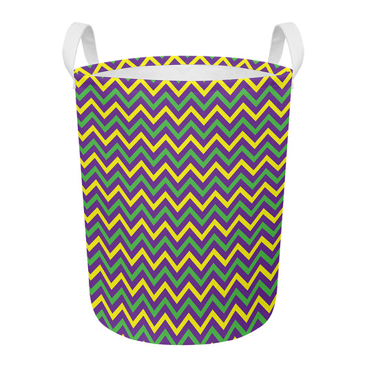Mardi Gras Chevron Pattern Print Round Laundry Basket