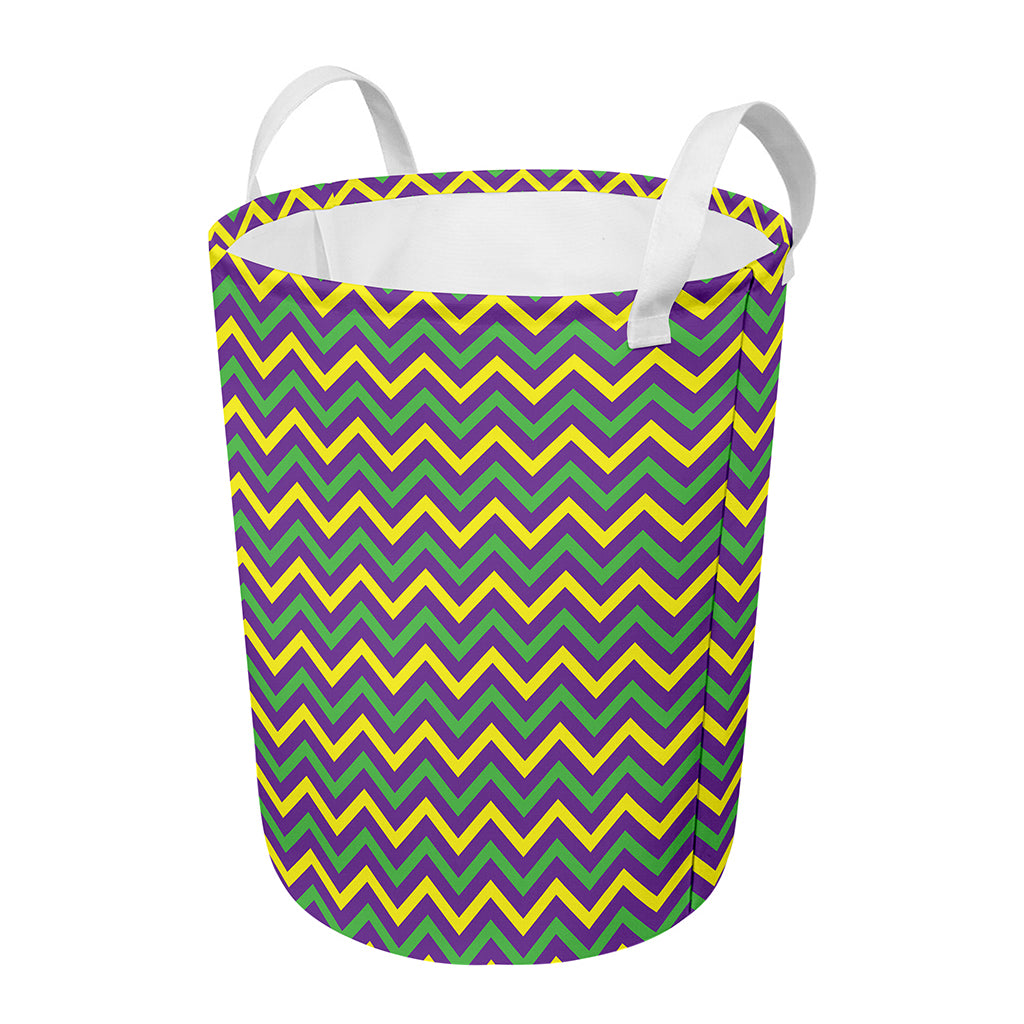 Mardi Gras Chevron Pattern Print Round Laundry Basket