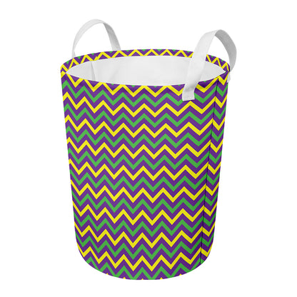Mardi Gras Chevron Pattern Print Round Laundry Basket