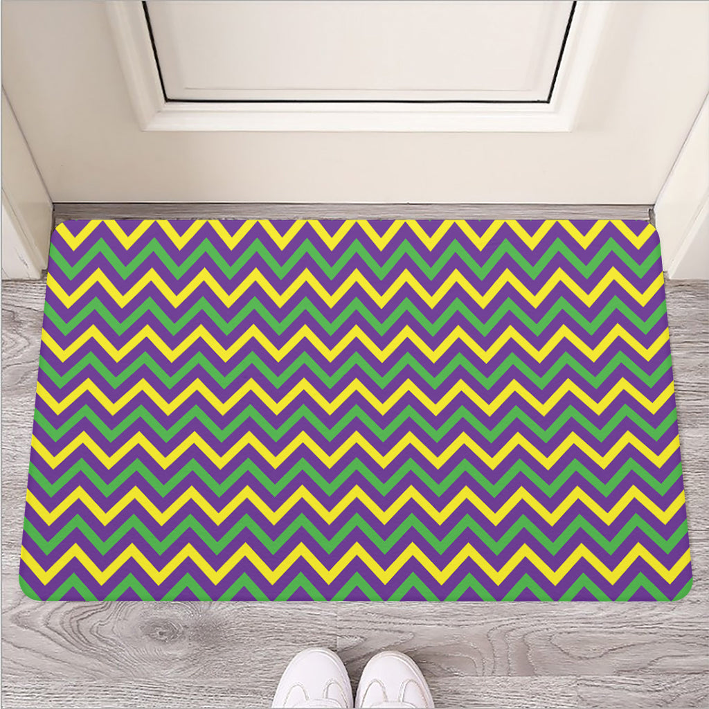 Mardi Gras Chevron Pattern Print Rubber Doormat