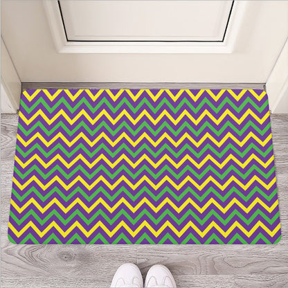 Mardi Gras Chevron Pattern Print Rubber Doormat