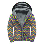 Mardi Gras Chevron Pattern Print Sherpa Lined Zip Up Hoodie