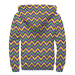 Mardi Gras Chevron Pattern Print Sherpa Lined Zip Up Hoodie