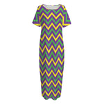 Mardi Gras Chevron Pattern Print Short Sleeve Long Nightdress