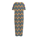 Mardi Gras Chevron Pattern Print Short Sleeve Long Nightdress