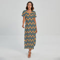 Mardi Gras Chevron Pattern Print Short Sleeve Maxi Dress