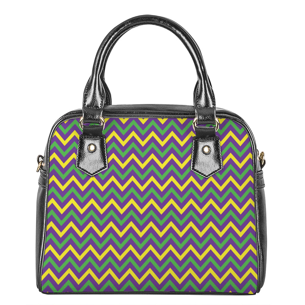 Mardi Gras Chevron Pattern Print Shoulder Handbag