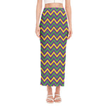 Mardi Gras Chevron Pattern Print Side Slit Maxi Skirt