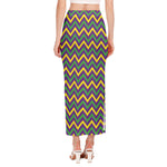 Mardi Gras Chevron Pattern Print Side Slit Maxi Skirt