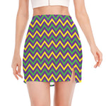 Mardi Gras Chevron Pattern Print Side Slit Mini Skirt