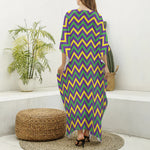 Mardi Gras Chevron Pattern Print Silk V-Neck Kaftan Dress
