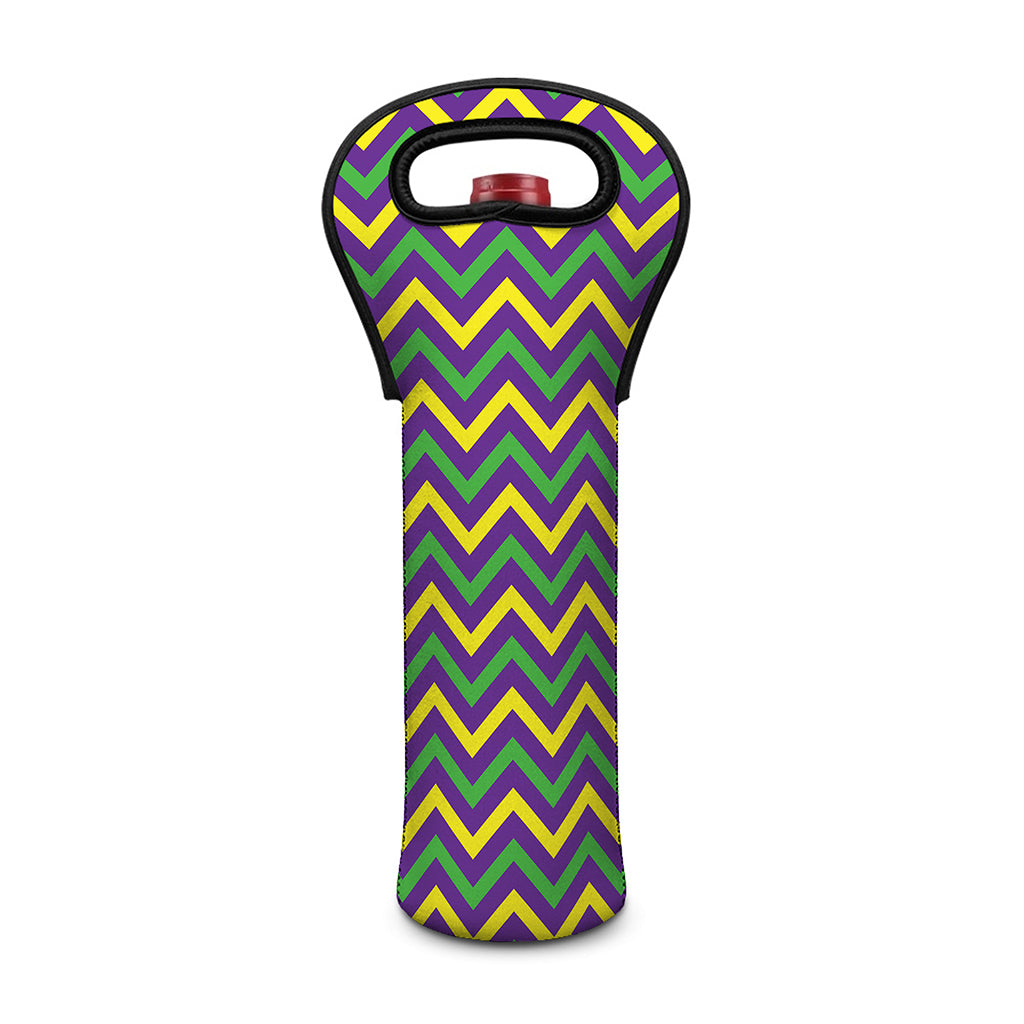 Mardi Gras Chevron Pattern Print Single Neoprene Wine Tote