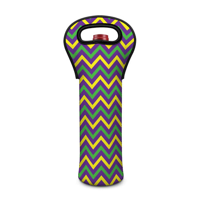 Mardi Gras Chevron Pattern Print Single Neoprene Wine Tote