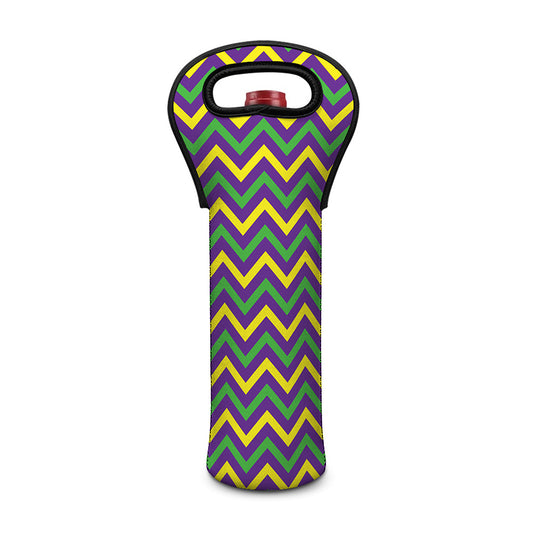 Mardi Gras Chevron Pattern Print Single Neoprene Wine Tote