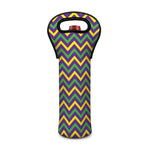 Mardi Gras Chevron Pattern Print Single Neoprene Wine Tote