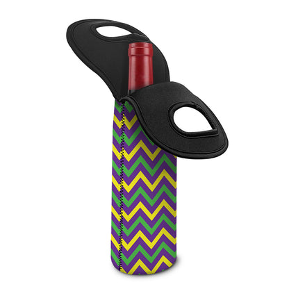 Mardi Gras Chevron Pattern Print Single Neoprene Wine Tote