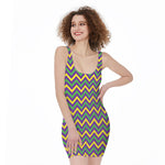 Mardi Gras Chevron Pattern Print Sleeveless Bodycon Dress