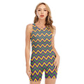Mardi Gras Chevron Pattern Print Sleeveless One Piece Swimsuit