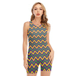 Mardi Gras Chevron Pattern Print Sleeveless One Piece Swimsuit