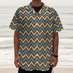 Mardi Gras Chevron Pattern Print Textured Short Sleeve Shirt