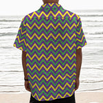 Mardi Gras Chevron Pattern Print Textured Short Sleeve Shirt