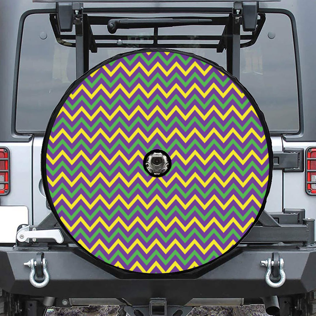 Mardi Gras Chevron Pattern Print Tire Cover With Camera Hole