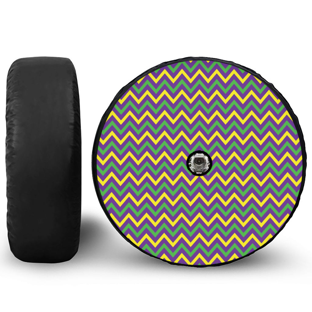 Mardi Gras Chevron Pattern Print Tire Cover With Camera Hole