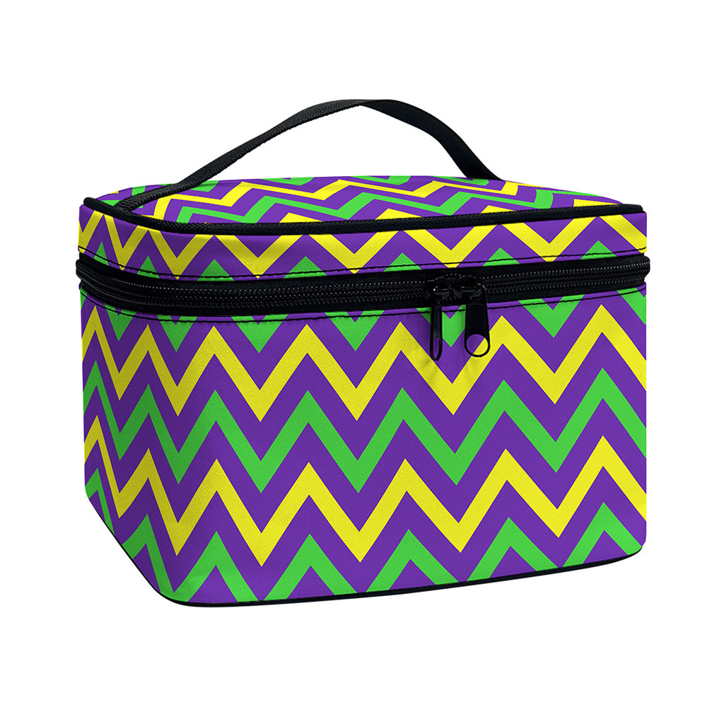Mardi Gras Chevron Pattern Print Travel Makeup Bag