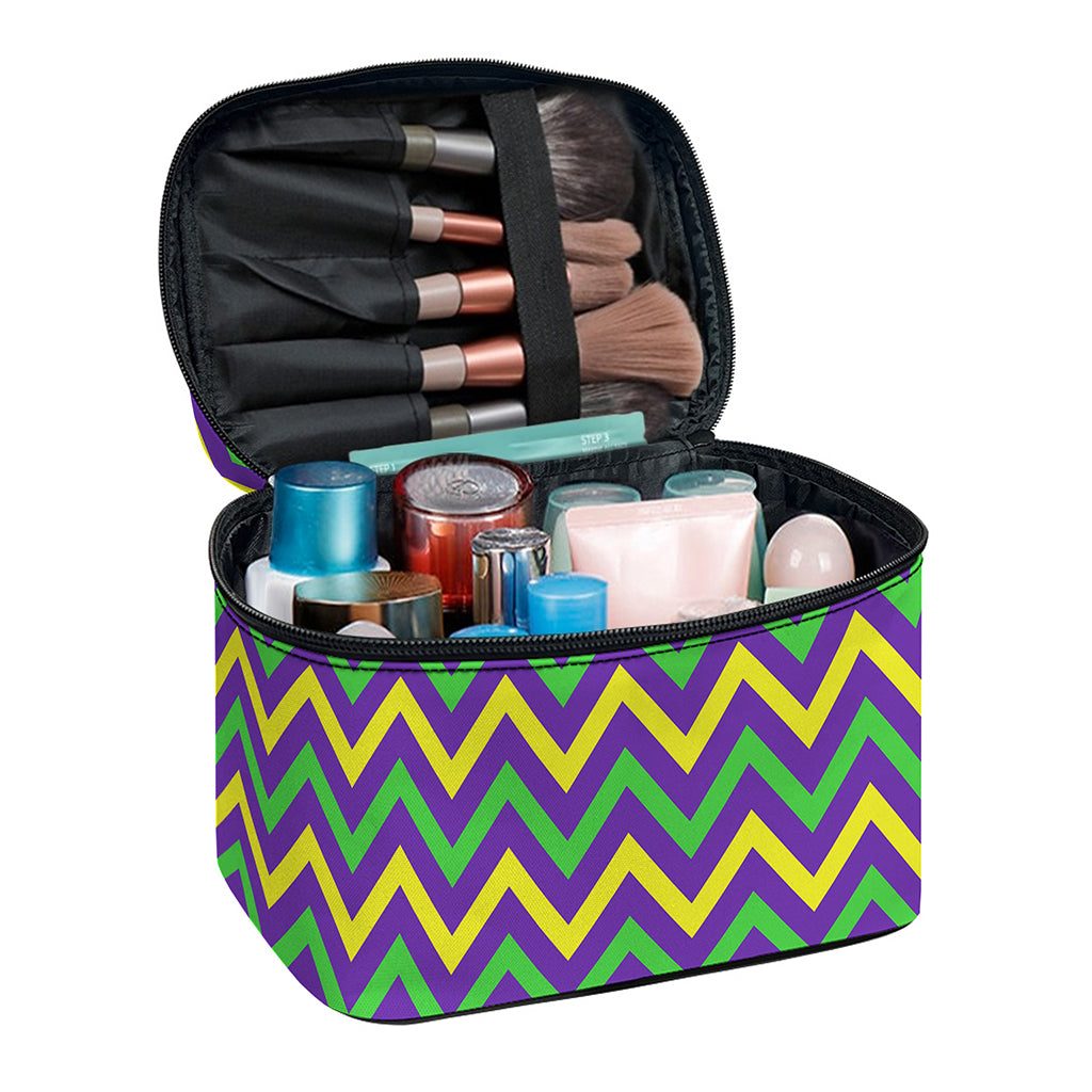 Mardi Gras Chevron Pattern Print Travel Makeup Bag