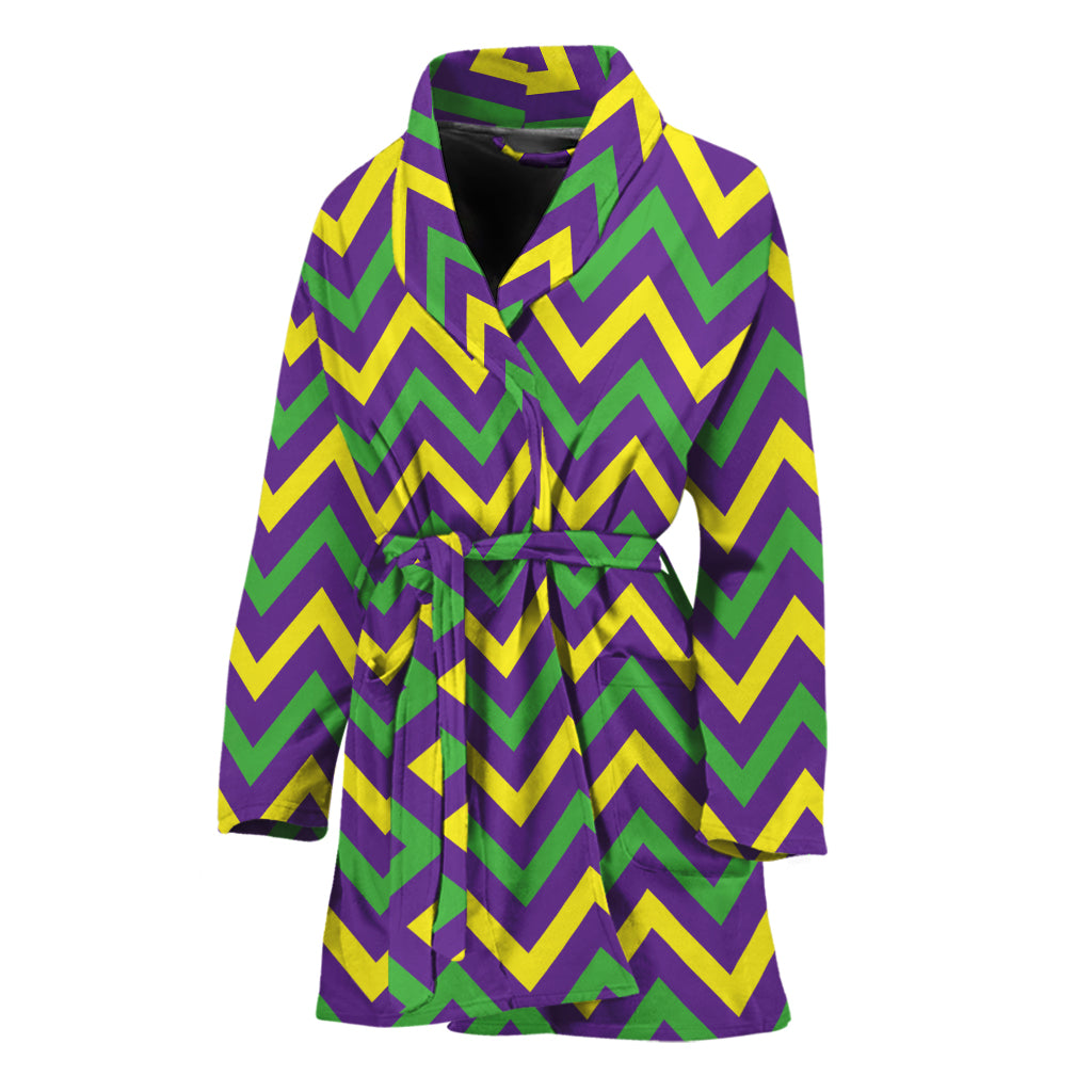 Mardi Gras Chevron Pattern Print Women's Bathrobe